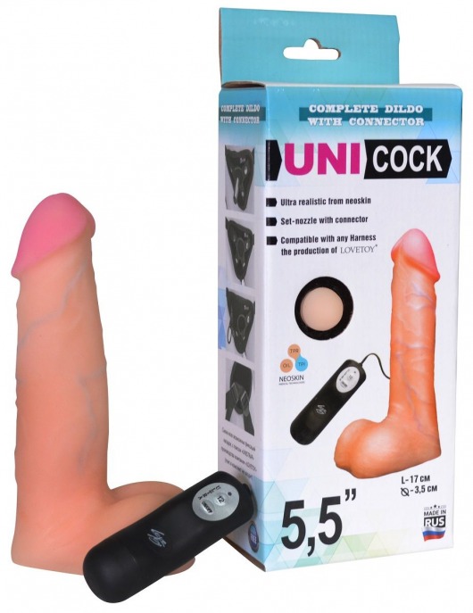 Фаллическая насадка Харнесс UNICOCK 5,5  с вибрацией - 17 см. - LOVETOY (А-Полимер) - купить с доставкой в Новомосковске