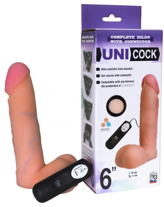 Фаллическая насадка Харнесс UNICOCK 6  с вибрацией - 18 см. - LOVETOY (А-Полимер) - купить с доставкой в Новомосковске