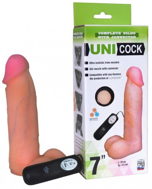 Фаллическая насадка Харнесс UNICOCK 7  с вибрацией - 19 см. - LOVETOY (А-Полимер) - купить с доставкой в Новомосковске