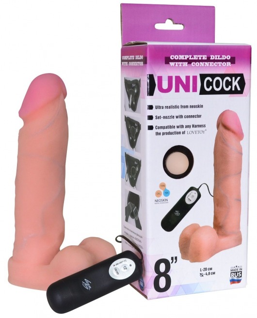 Фаллическая насадка Харнесс UNICOCK 8  с вибрацией - 20 см. - LOVETOY (А-Полимер) - купить с доставкой в Новомосковске