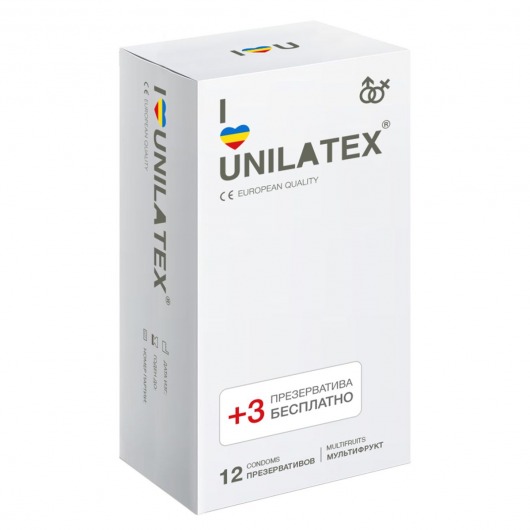 Разноцветные ароматизированные презервативы Unilatex Multifruit  - 12 шт. + 3 шт. в подарок - Unilatex - купить с доставкой в Новомосковске