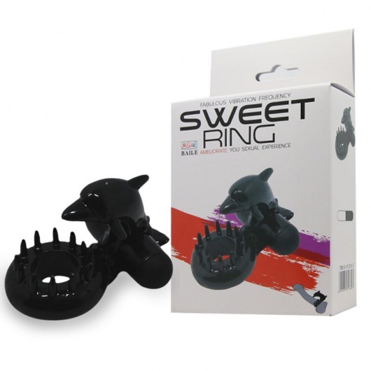 Чёрное эрекционное виброкольцо Sweet Ring с дельфинчиком - Baile - в Новомосковске купить с доставкой