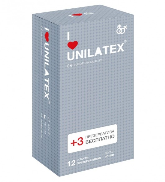 Презервативы с точками Unilatex Dotted - 12 шт. + 3 шт. в подарок - Unilatex - купить с доставкой в Новомосковске
