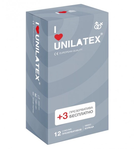Презервативы с рёбрами Unilatex Ribbed - 12 шт. + 3 шт. в подарок - Unilatex - купить с доставкой в Новомосковске