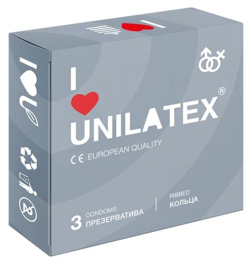 Презервативы с рёбрами Unilatex Ribbed - 3 шт. - Unilatex - купить с доставкой в Новомосковске