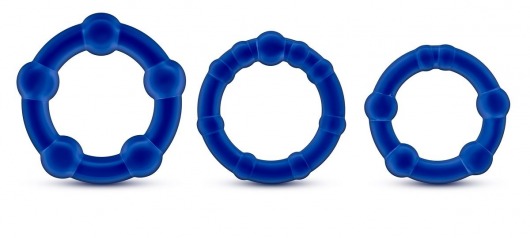 Набор из 3 синих эрекционных колец Stay Hard Beaded Cockrings - Blush Novelties - в Новомосковске купить с доставкой