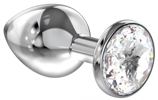 Большая серебристая анальная пробка Diamond Clear Sparkle Large с прозрачным кристаллом - 8 см. - Lola Games - купить с доставкой в Новомосковске