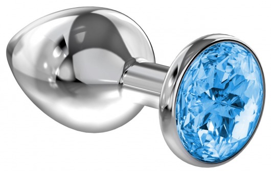 Большая серебристая анальная пробка Diamond Light blue Sparkle Large с голубым кристаллом - 8 см. - Lola Games - купить с доставкой в Новомосковске