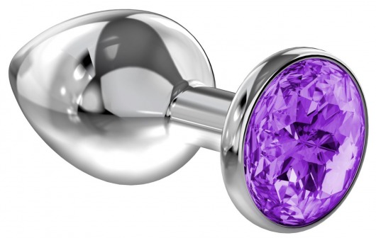 Большая серебристая анальная пробка Diamond Purple Sparkle Large с фиолетовым кристаллом - 8 см. - Lola Games - купить с доставкой в Новомосковске