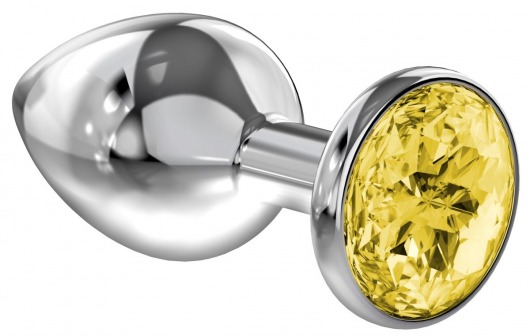 Большая серебристая анальная пробка Diamond Yellow Sparkle Large с жёлтым кристаллом - 8 см. - Lola Games - купить с доставкой в Новомосковске