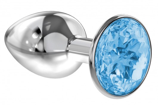 Малая серебристая анальная пробка Diamond Light blue Sparkle Small с голубым кристаллом - 7 см. - Lola Games - купить с доставкой в Новомосковске