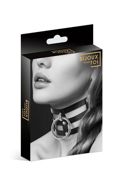 Чёрный тройной чокер с большим кольцом - Bijoux Pour Toi - купить с доставкой в Новомосковске