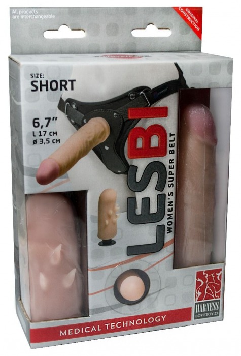 Телесный поясной страпон LESBI с вагинальной пробкой - 17 см. - LOVETOY (А-Полимер) - купить с доставкой в Новомосковске
