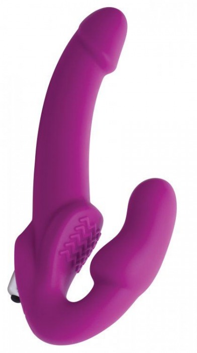 Ярко-розовый безремневой вибрострапон Evoke Vibrating Strapless Silicone Strap-on Dildo - XR Brands - купить с доставкой в Новомосковске